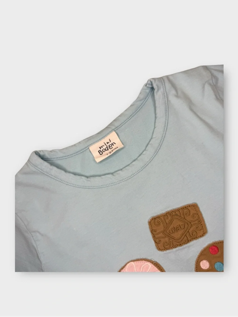 Mini Boden Vintage Cookie Tea Cup Applique Blue Shirt - Picture 2 of 4